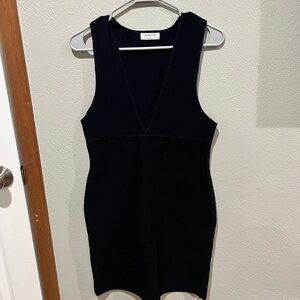 Babaton Black V-Neck Ribbed Dress Great Quality Size XL EUC Like New